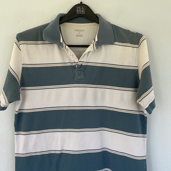 Van Heusen blue white stripe cotton polo shirt size large - Picture 4 of 10